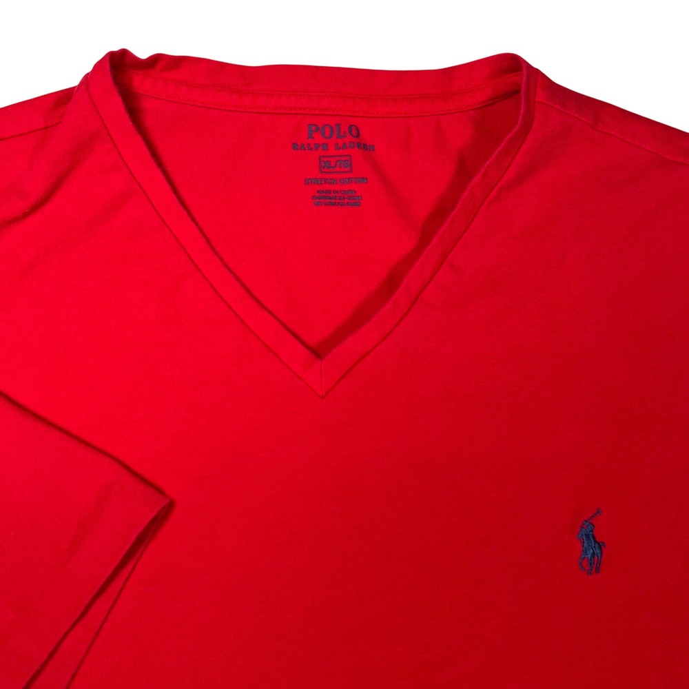 Polo Ralph Lauren T-Shirt Men XL Red V-Neck Stretch Cotton Embroidered Pony